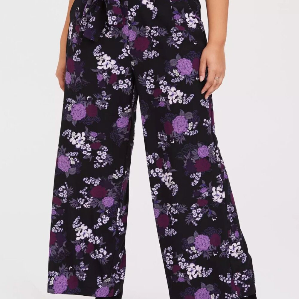 Torrid Purple Floral Crepe Wide Leg Pant - NWOT - Sz 00/M 10